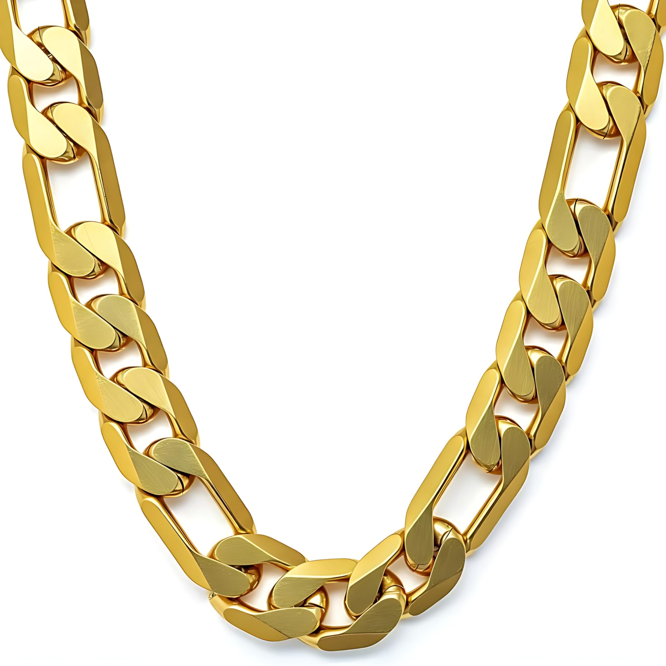 Lifetime Jewelry Collar de cadena Figaro con talla de diamante de 11 mm, chapado en oro real de 24 k, 20 pulgadas : Compre en línea