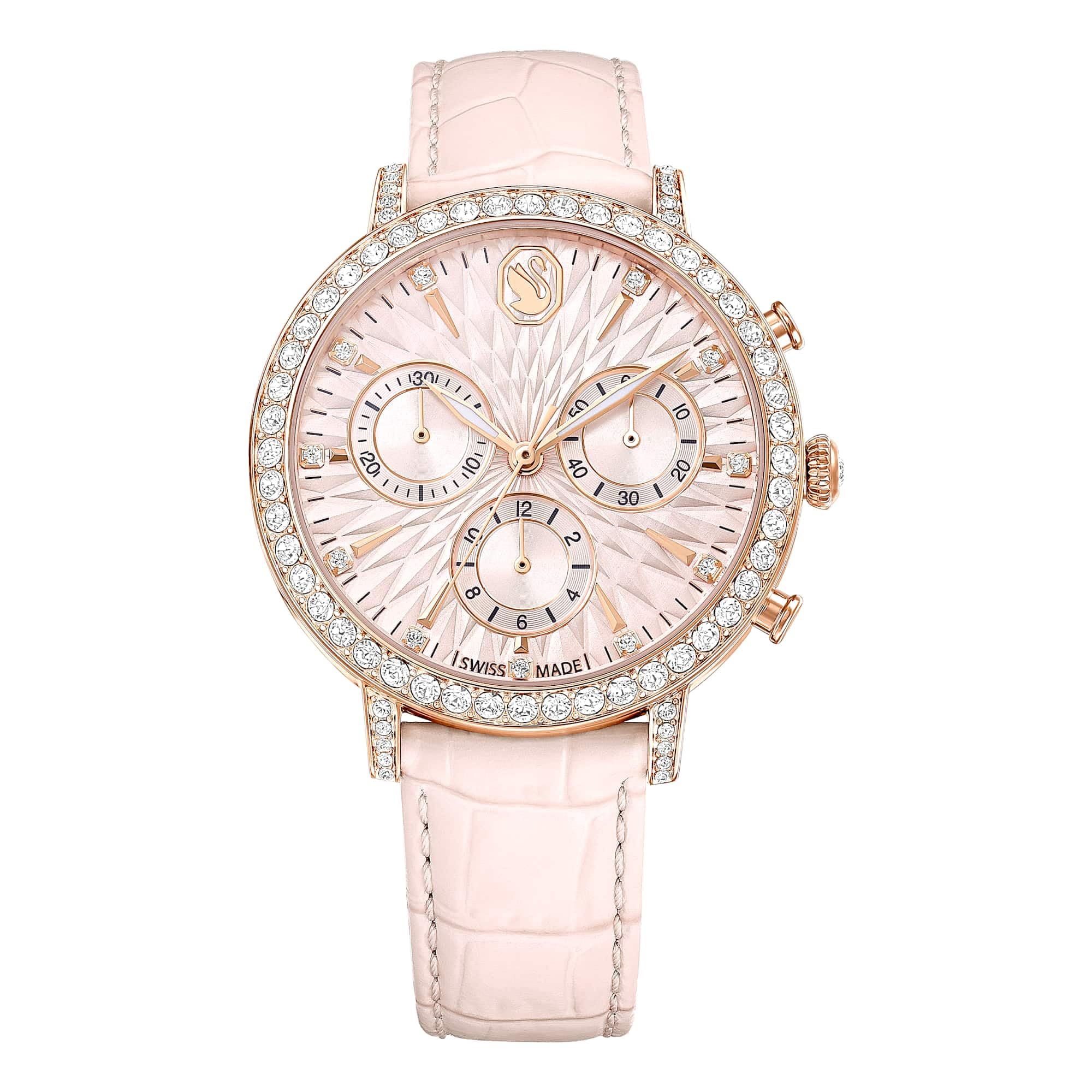 Reloj Swarovski Matrix Tennis Chrono, Hecho en Suiza, Correa de piel, Rosa, Acabado en tono oro rosa, Rosa,