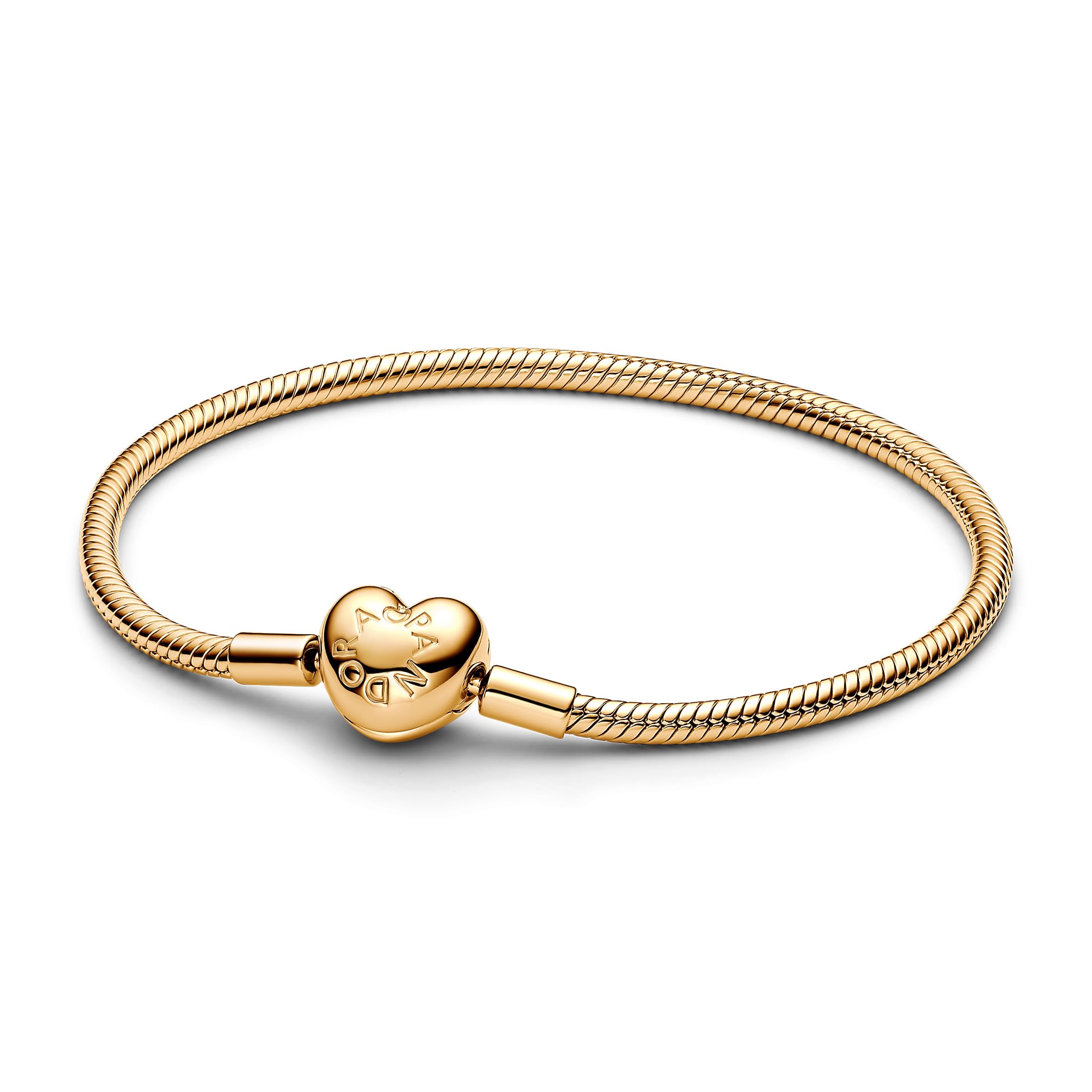 PANDORA Moments 563050C00-16 Pulsera de eslabones de serpiente con cierre de corazón en plata de ley con baño de oro