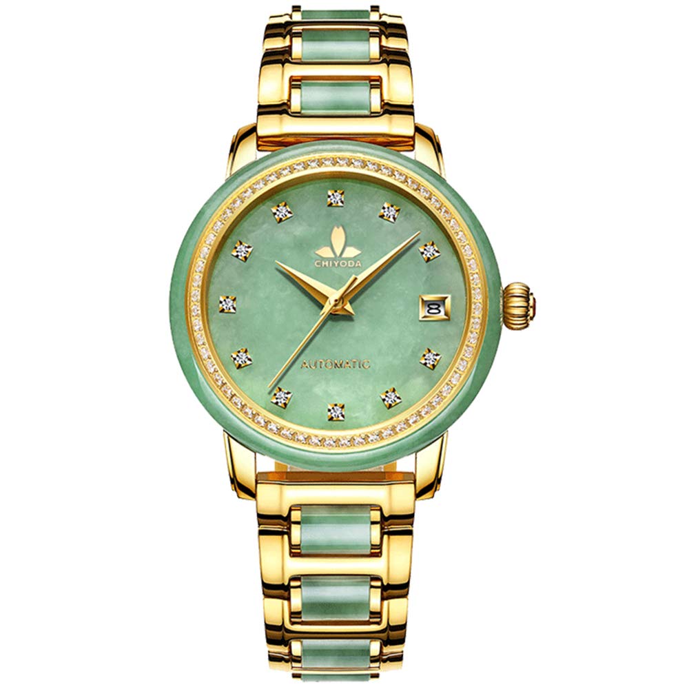 Chiyoda Reloj Automático de Jade de Lujo para Mujer Reloj Automático Suizo con Calendario y Diamantes Jade