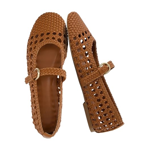 Amazon.com | CUSHIONAIRE Weston Zapatos planos Mary Jane tejidos a mano para mujer, cómodos y elegantes ballet planos