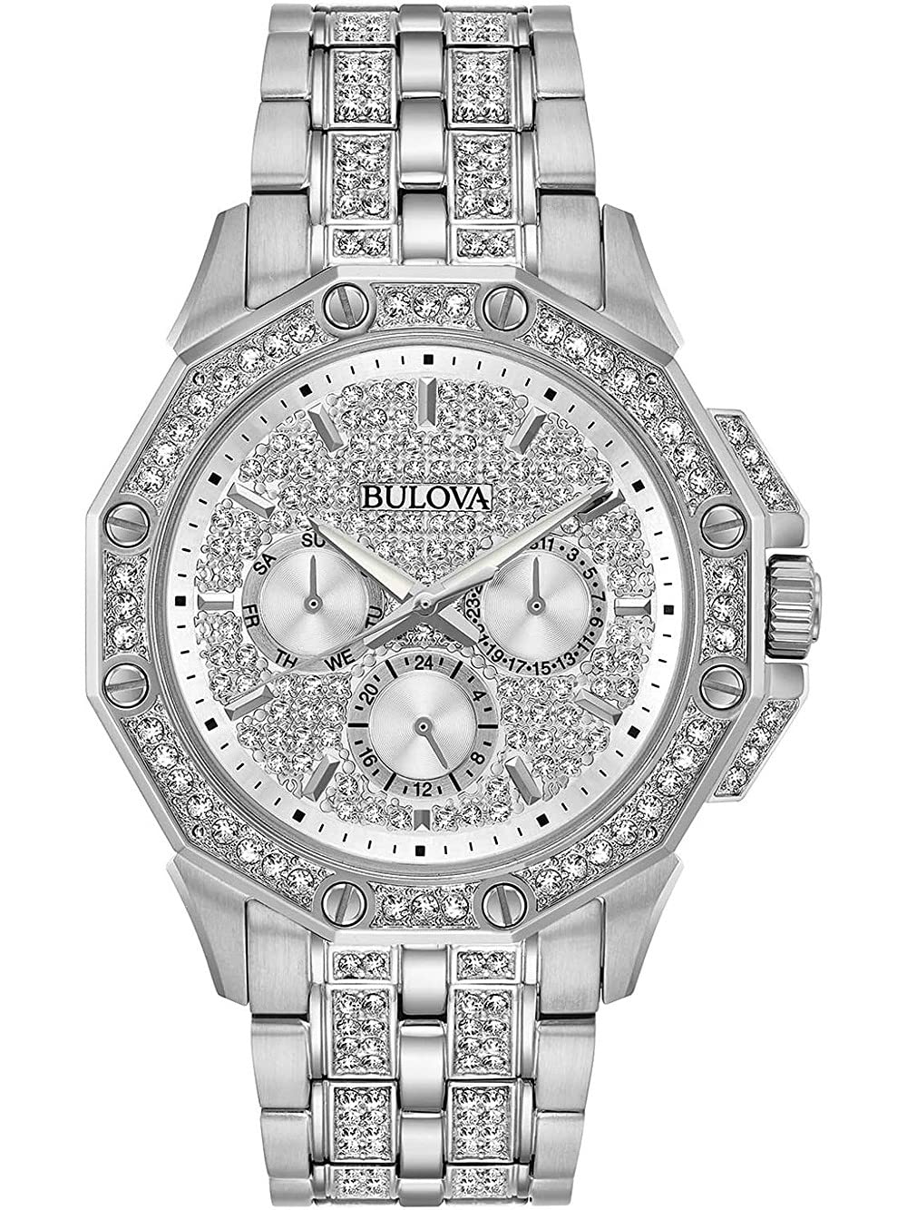 Reloj Bulova Crystal Octava para hombre, Crystal Octava, pulsera de acero inoxidable en tono plateado con cristal de cuarzo