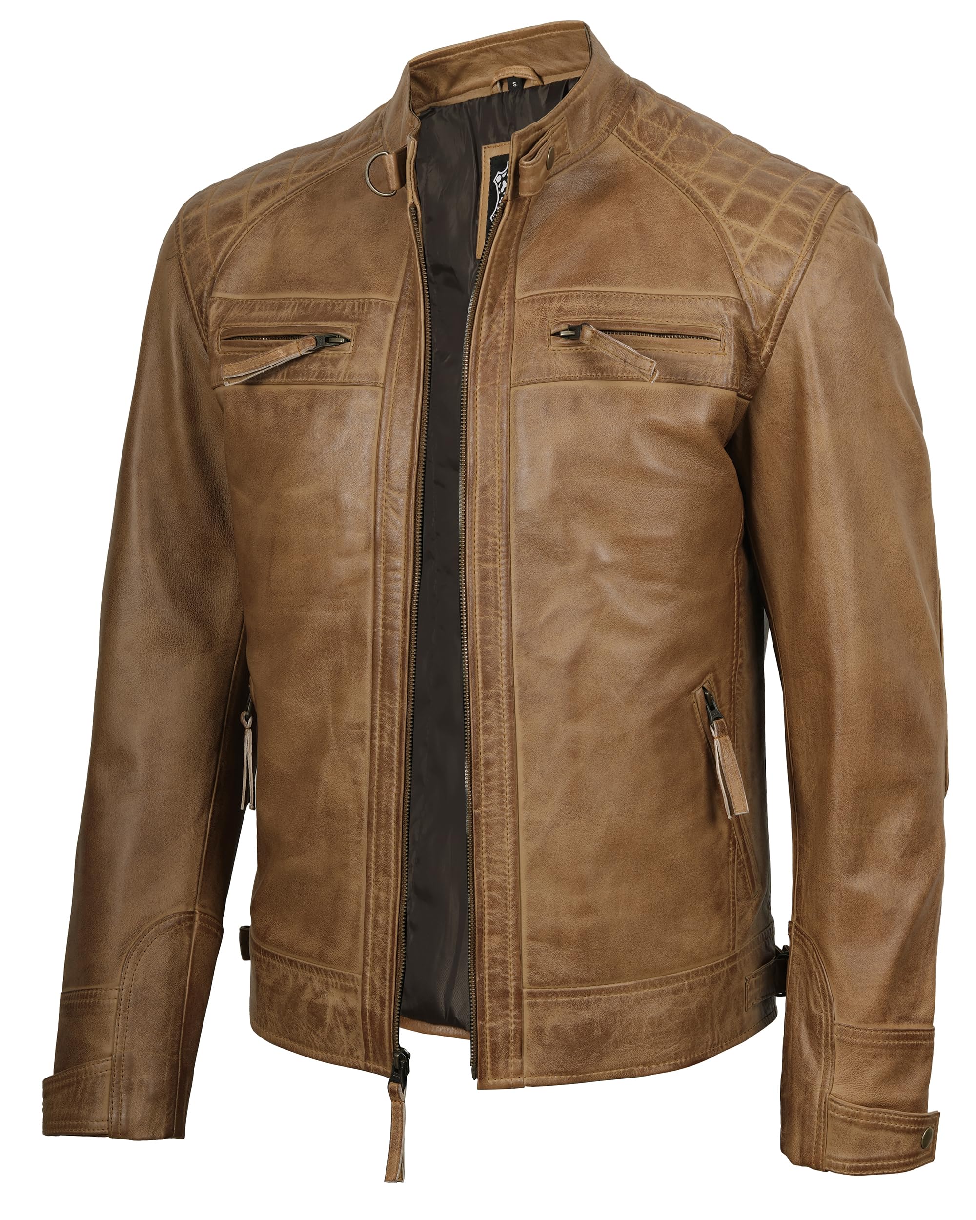 Chaquetas de cuero Blingsoul Moto para hombre | [1103172] Diamond1 Marrón Claro, S: Compra Online al Mejor Precio