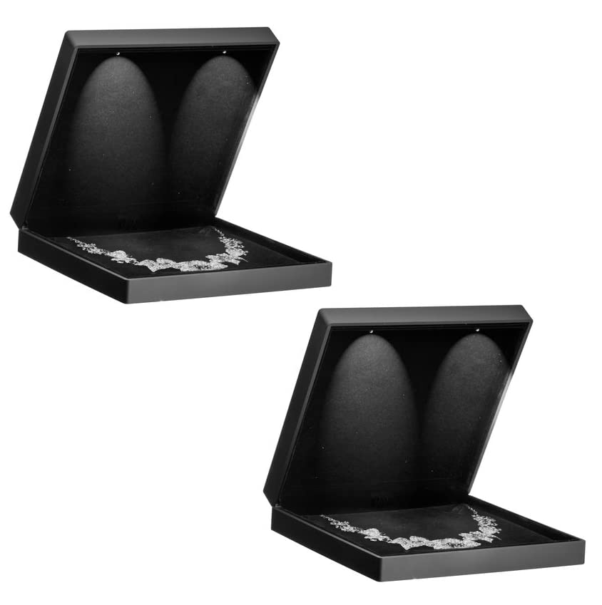 Allure - Paquete de 2 cajas grandes para collares con luz LED, forma cuadrada, elegante estuche para collares de diamantes